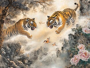 双虎图 山林间的王者风范