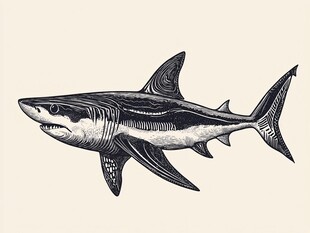 手绘风格鲨鱼图案插画