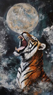 月夜下咆哮的猛虎