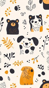 动物植物图案可爱无缝背景