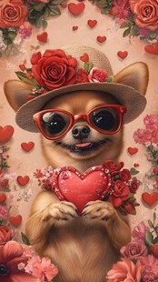 可爱柴犬情人节浪漫装扮