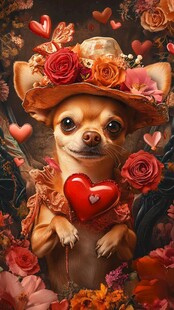 头戴花环的爱心吉娃娃