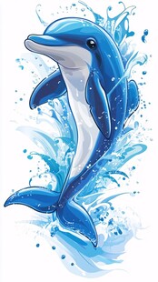 跃动的蓝海豚与水花