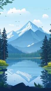 宁静山湖风景插画