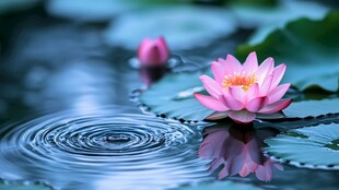 粉色睡莲在水面泛起涟漪