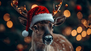 戴圣诞帽的可爱小鹿