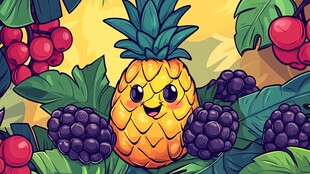 可爱菠萝置身缤纷水果间