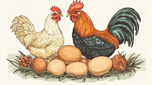 公鸡母鸡与鸡蛋插画图