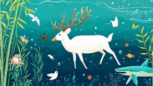 水下奇幻世界中的白鹿