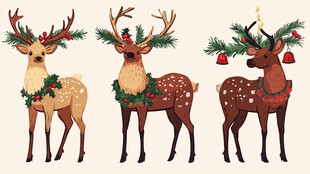 三只圣诞装饰驯鹿插画