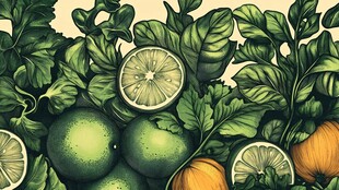 青柠与柑橘的清新插画