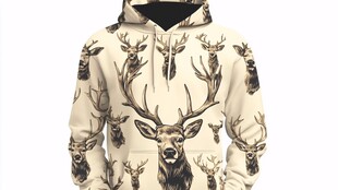 鹿头图案连帽卫衣