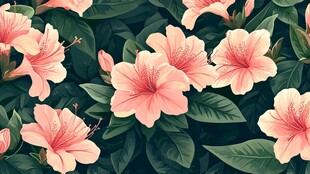 粉色杜鹃花与绿叶图案