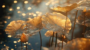 金色梦幻荷花 露珠点缀