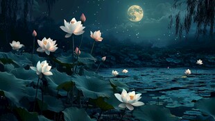 月夜荷塘梦幻荷花美景