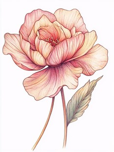 手绘柔美粉色牡丹花插画