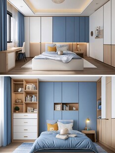 简约蓝调卧室设计效果图