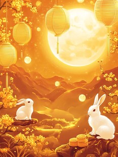 玉兔贺月 中秋美景如画
