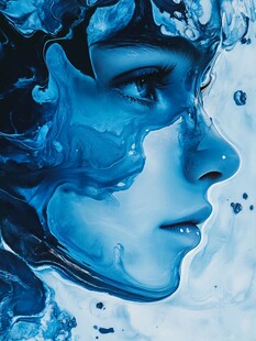 梦幻蓝调抽象人物面部艺术