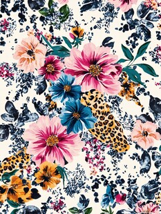多彩花卉豹纹图案印花