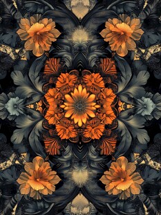 华丽花卉对称装饰图案