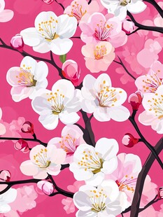 粉色背景下的烂漫樱花