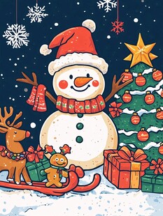 欢乐雪人伴圣诞温馨场景