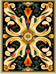 复古花卉对称装饰图案