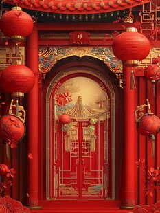 中式红门喜庆节日场景