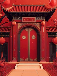 中式红门古韵新春景象