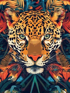 斑斓豹影 热带风情画作