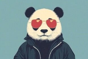 时尚熊猫戴爱心墨镜
