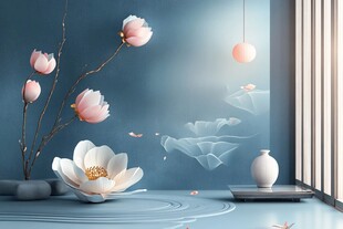 中式禅意室内花卉装饰图