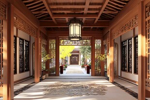 中式庭院长廊的静谧之美