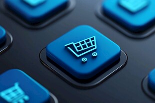 蓝色购物图标特写