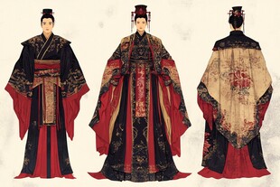 古风华丽汉服服饰三视图