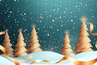 金色圣诞树雪景圣诞背景