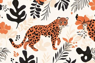豹与花叶的奇幻图案设计