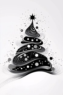 黑白艺术风圣诞树图案