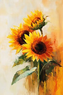 油画中的灿烂向日葵