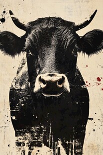 水墨风格黑牛艺术图像
