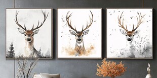 三联鹿头装饰画 简约风