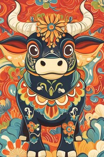 牛年吉祥 传统国风插画牛