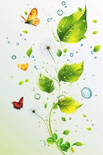 绿叶蝴蝶梦幻清新插画