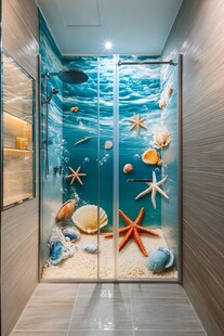 海洋风浴室玻璃门装饰画