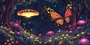 梦幻森林中的蝴蝶与UFO