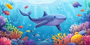 梦幻海底世界的鲸鱼与鱼群