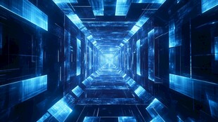未来科技感的蓝色光影隧道