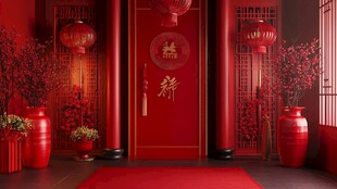 中式红门迎新春场景