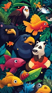 丛林中的多彩动物聚会